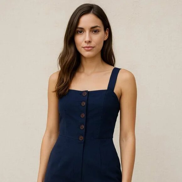 STAUD Boats At The Dock Button Up Square Neckline Jumpsuit - Picture 7 of 15